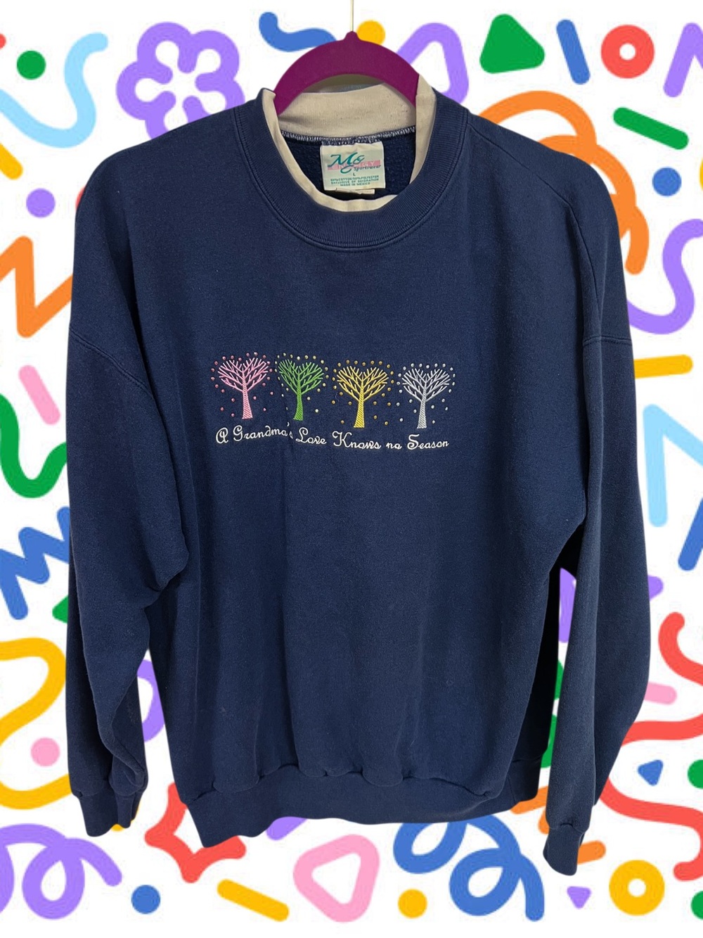 Vtg MccC Sportswear dark blue grandma season embroidered sweater